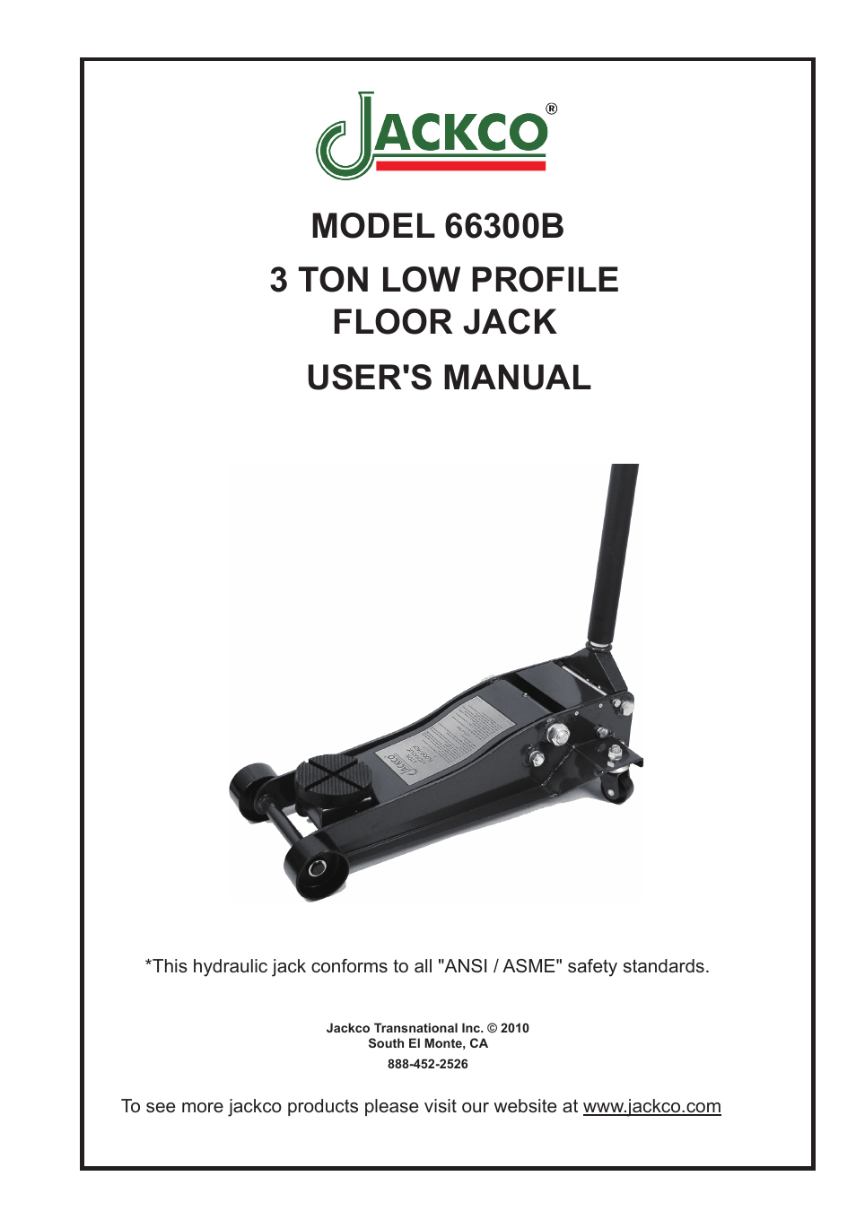 Jackco Models 66300B User Manual | 8 pages