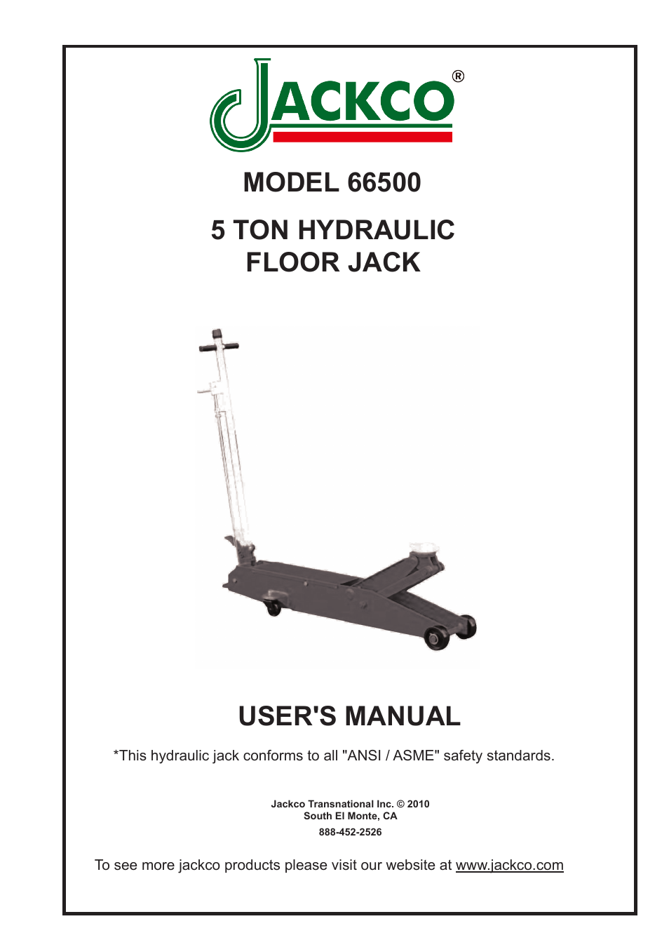 Jackco Model 65500 User Manual | 8 pages