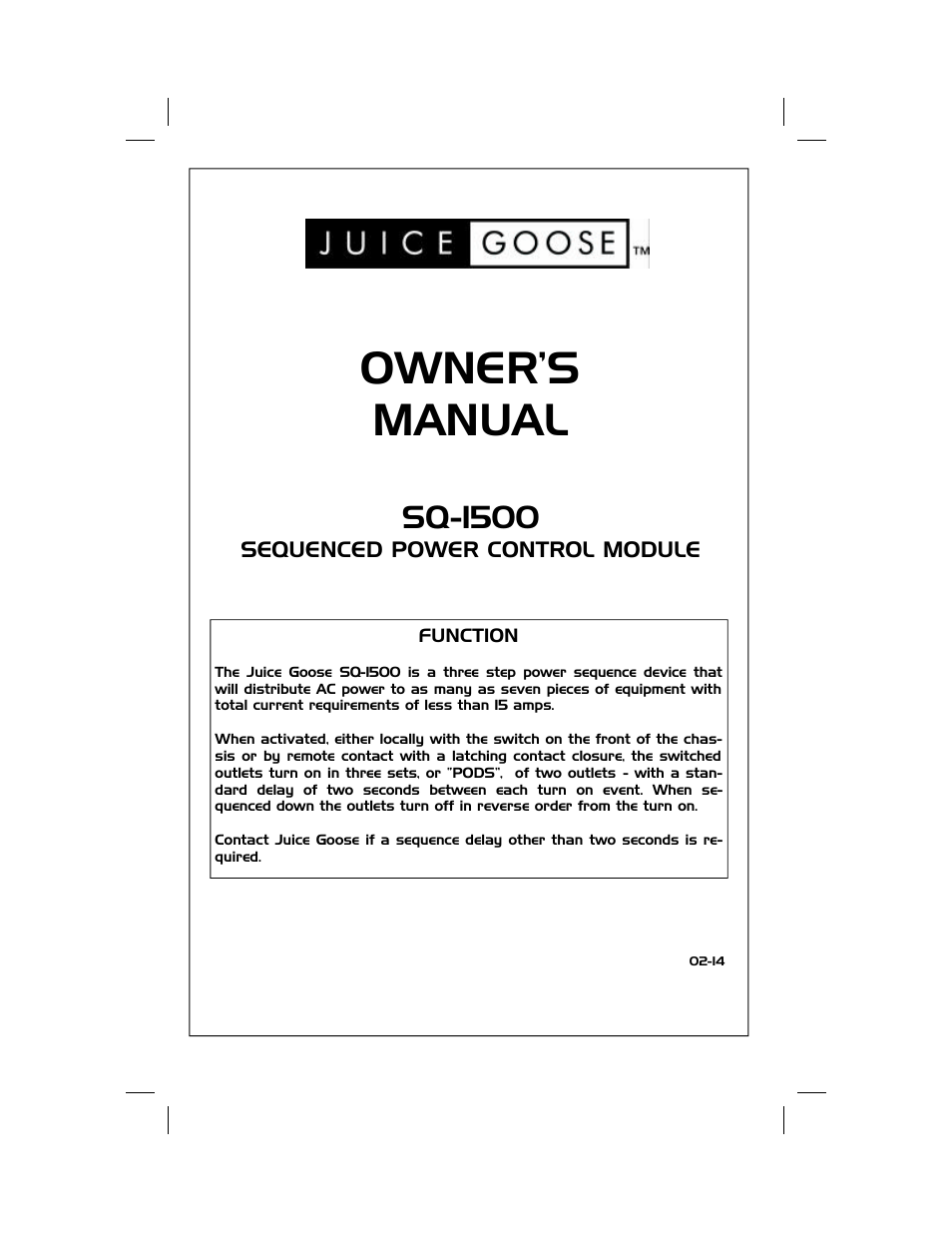 JuiceGoose SQ-1500 User Manual | 4 pages