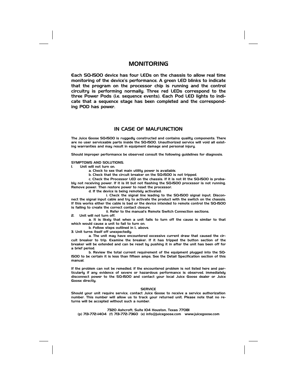 Monitoring | JuiceGoose SQ-1500 User Manual | Page 4 / 4