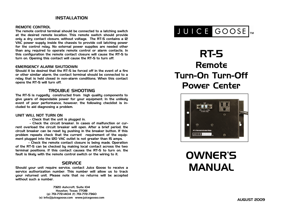 JuiceGoose RT-5 User Manual | 2 pages