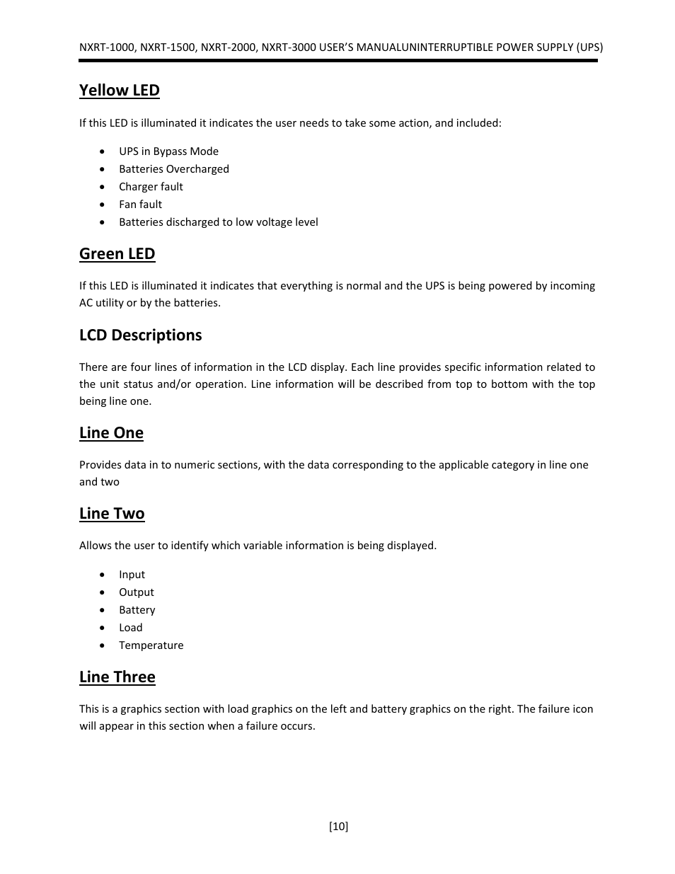 Yellow led, Green led, Lcd descriptions | Line one, Line two, Line three | JuiceGoose NXRT Series User Manual | Page 10 / 45