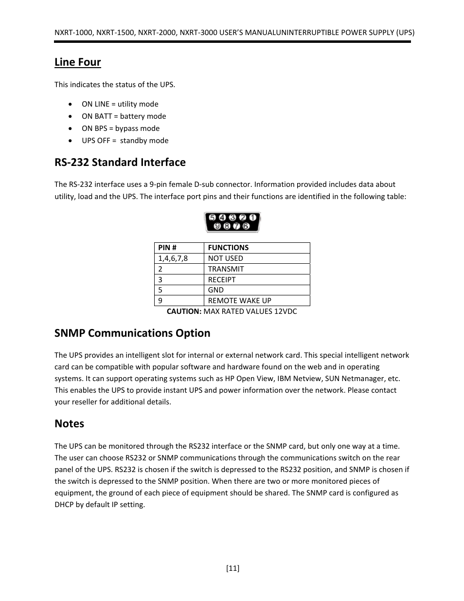 Line four, Rs‐232 standard interface, Snmp communications option | JuiceGoose NXRT Series User Manual | Page 11 / 45