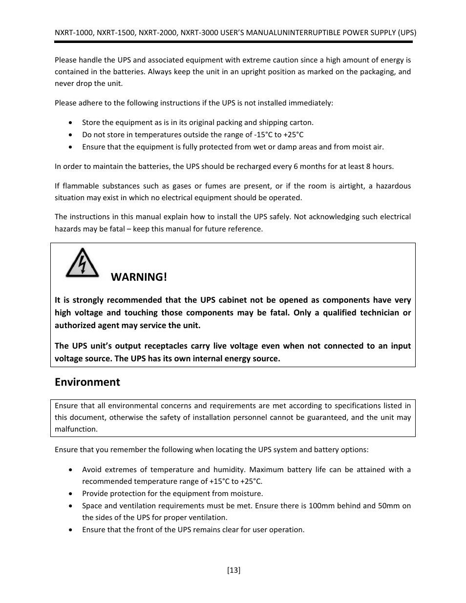 Warning, Environment | JuiceGoose NXRT Series User Manual | Page 13 / 45