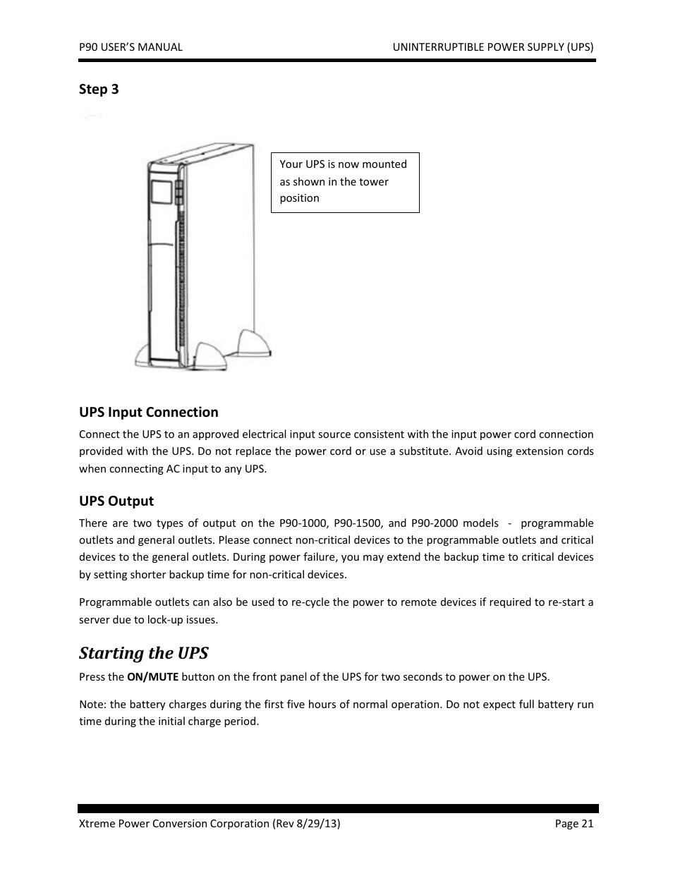 Ups input connection, Ups output, Starting the ups | JuiceGoose P90 Series User Manual | Page 21 / 48