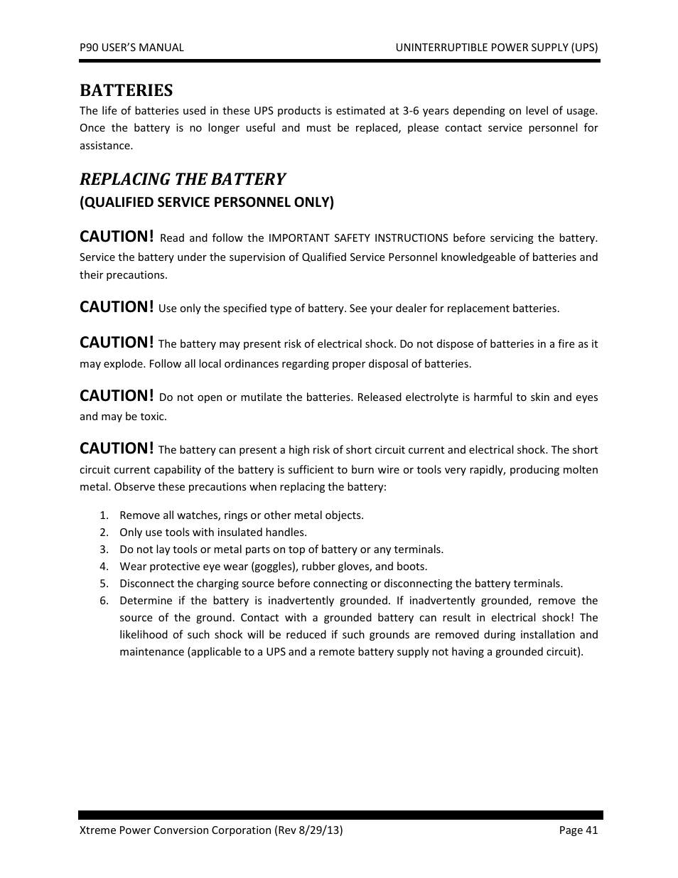 Batteries, Replacing the battery, Caution | JuiceGoose P90 Series User Manual | Page 41 / 48