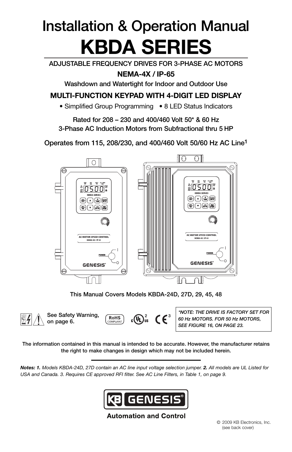 Kbda series, Installation & operation manual | KB Electronics KBDA-29 (1P) User Manual | Page 2 / 57
