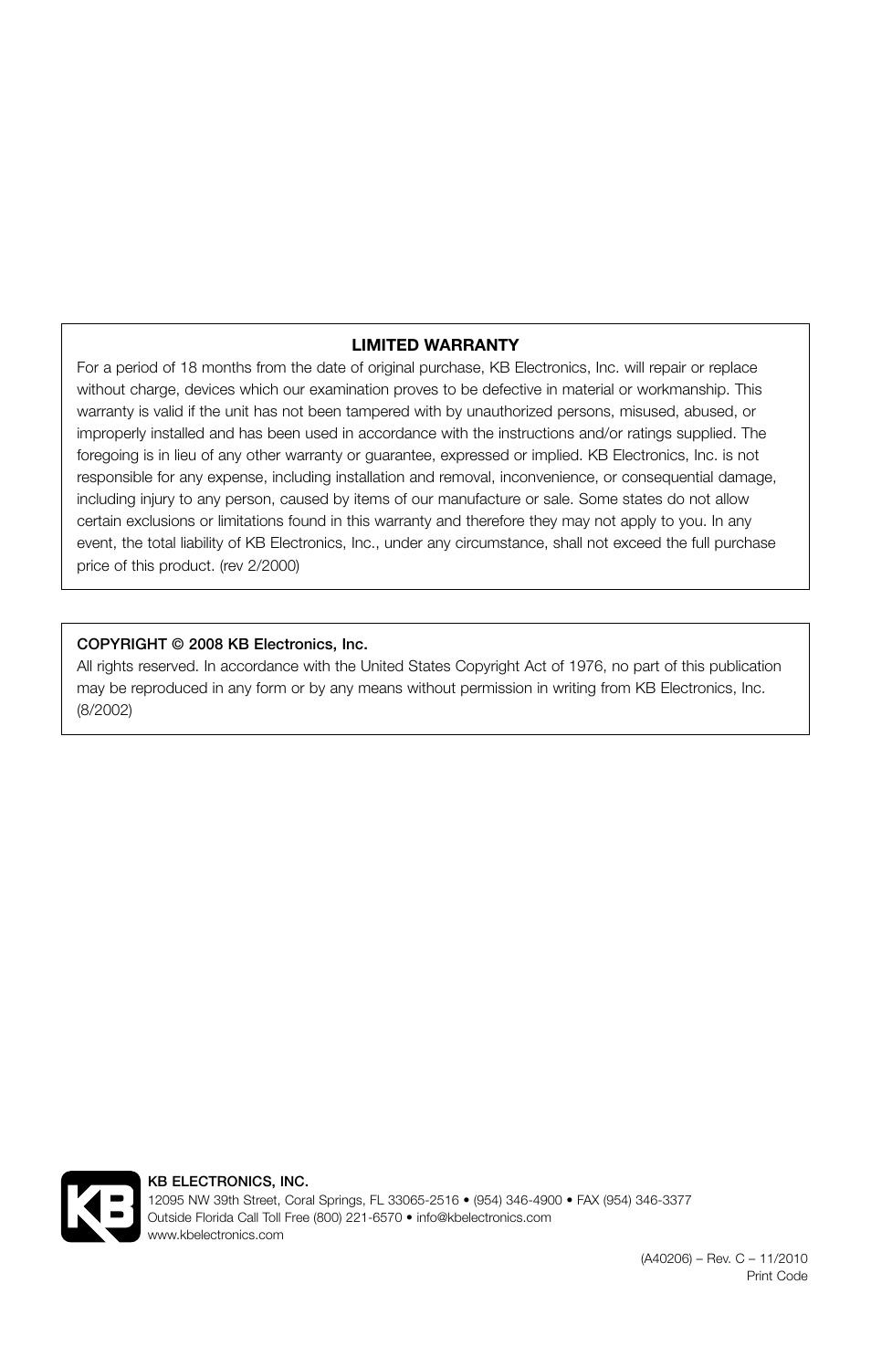 KB Electronics KBAC-29 (1P) User Manual | Page 29 / 29