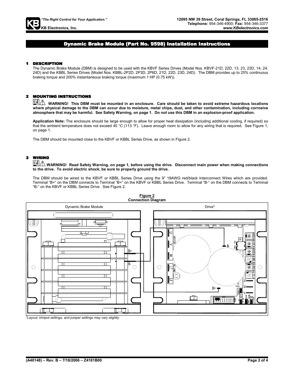 KB Electronics DBM Dynamic Braking Module for Single Phase Input Models User Manual | Page 2 / 4