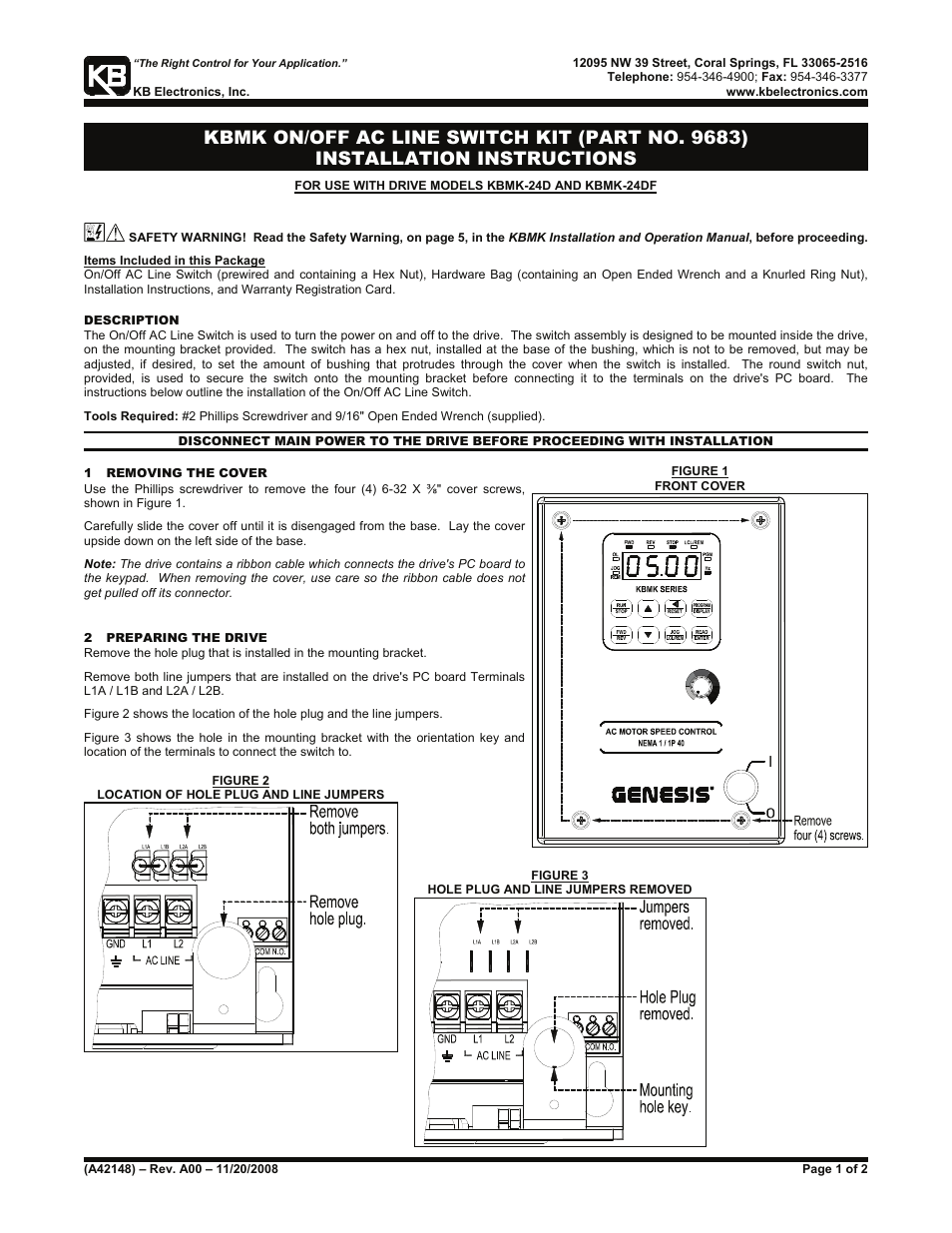 KB Electronics Power On/Off Switch Kit User Manual | 2 pages