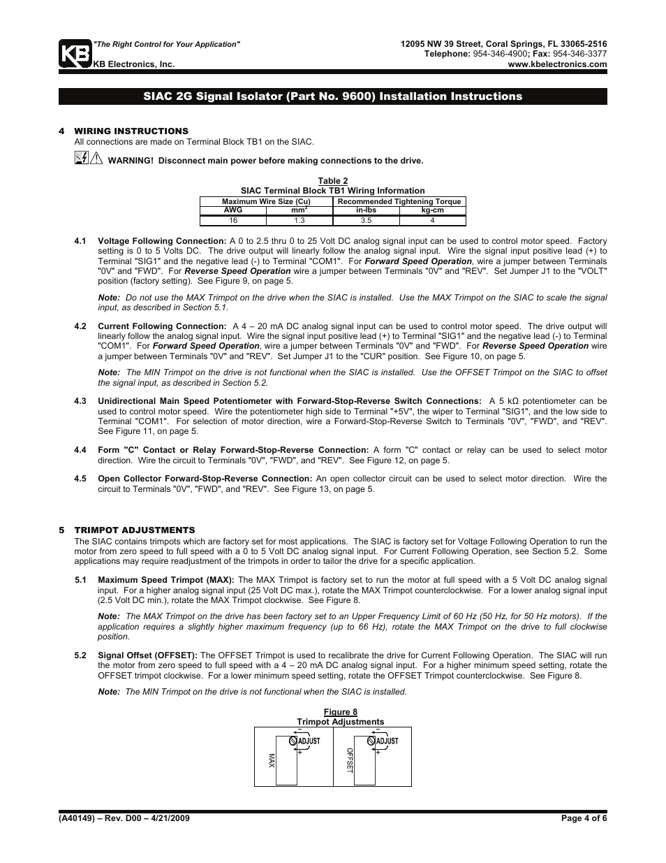 KB Electronics SIAC, Signal Isolator, installs inside all KBAC Controls User Manual | Page 4 / 6