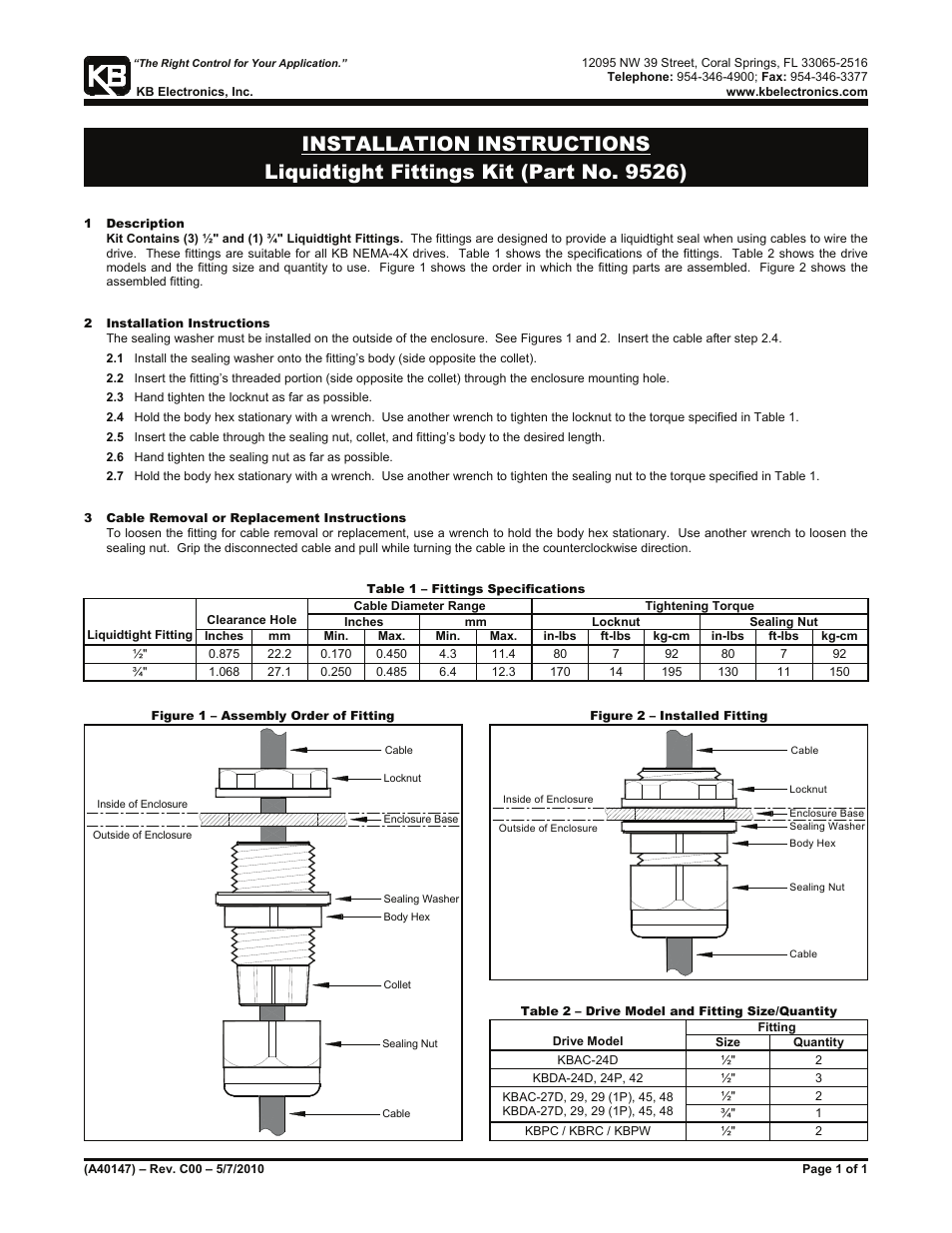 KB Electronics Fittings (KBAC/KBDA Liquid Tight Fittings, 3 x 0.5, 1 x 0.75")" User Manual | 1 page