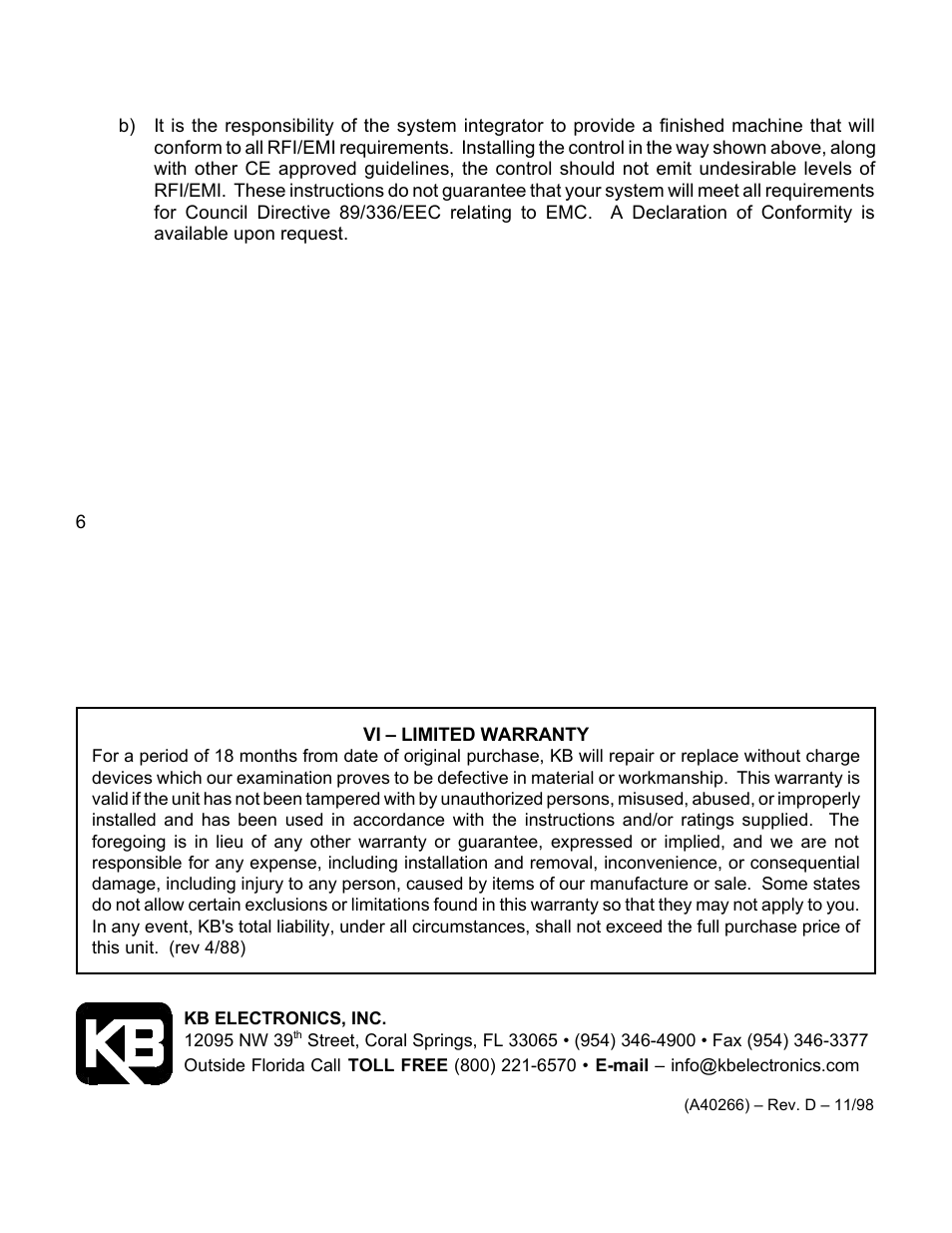 KB Electronics KBRF-200A CE Approved AC Line Filter for SCR Controls (Class A) User Manual | Page 4 / 4