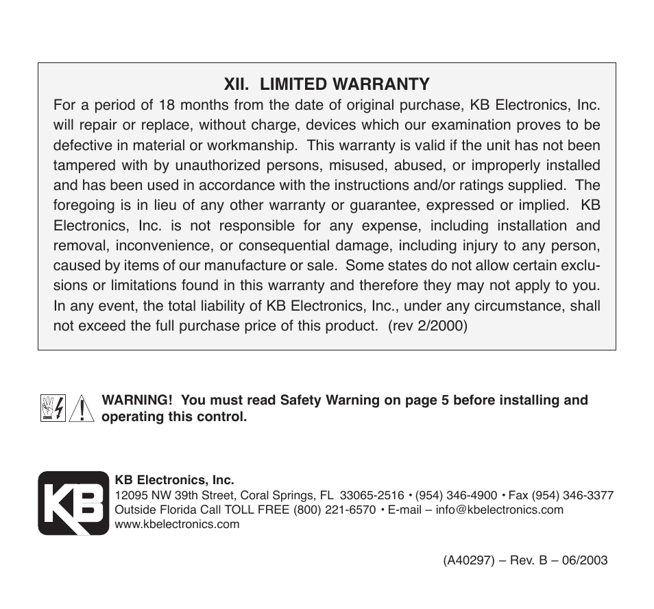 KB Electronics KBWS-25D User Manual | Page 24 / 25