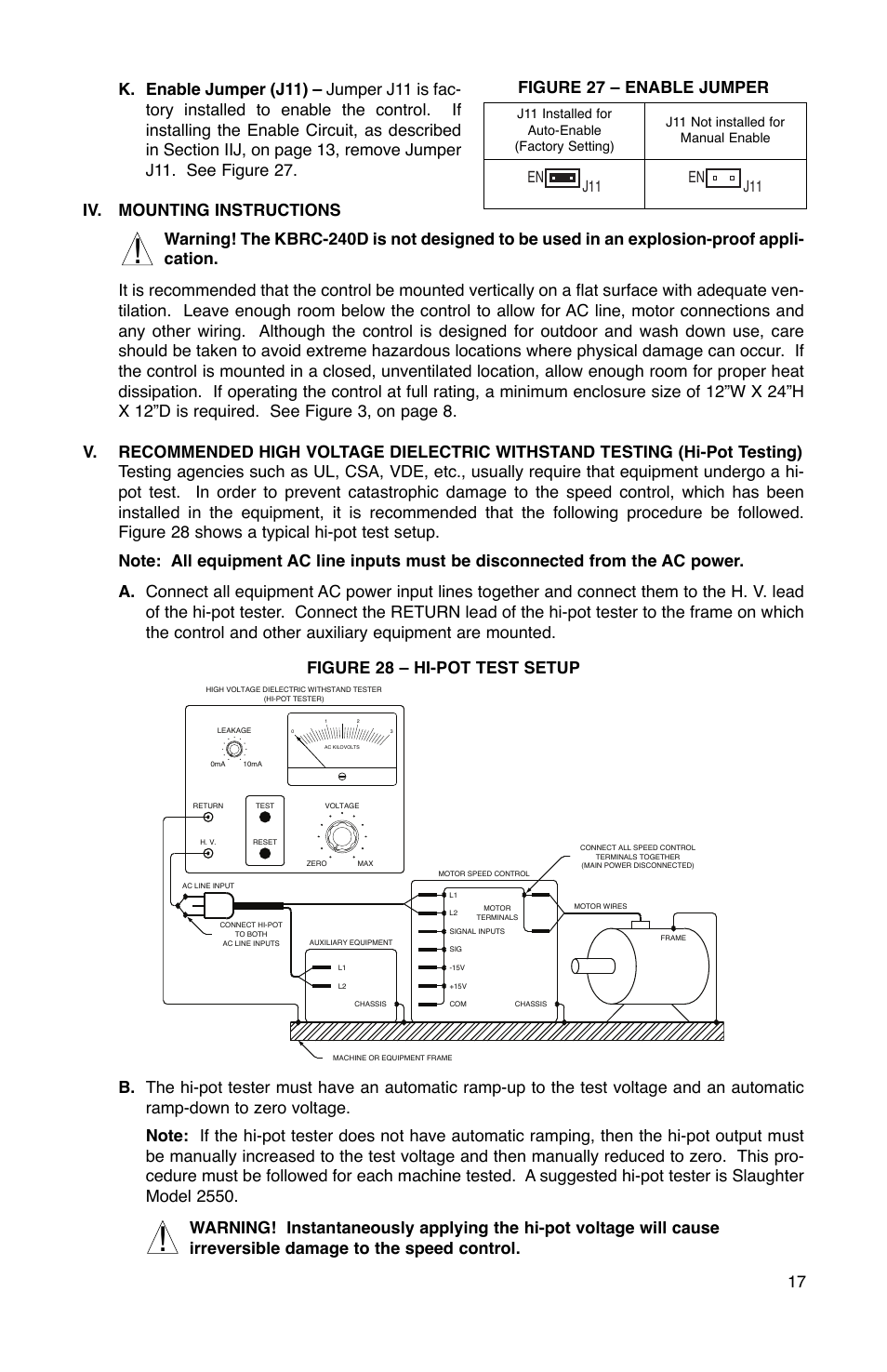 Figure 28 – hi-pot test setup, En j11 en j11 | KB Electronics KBRC-240D User Manual | Page 17 / 24