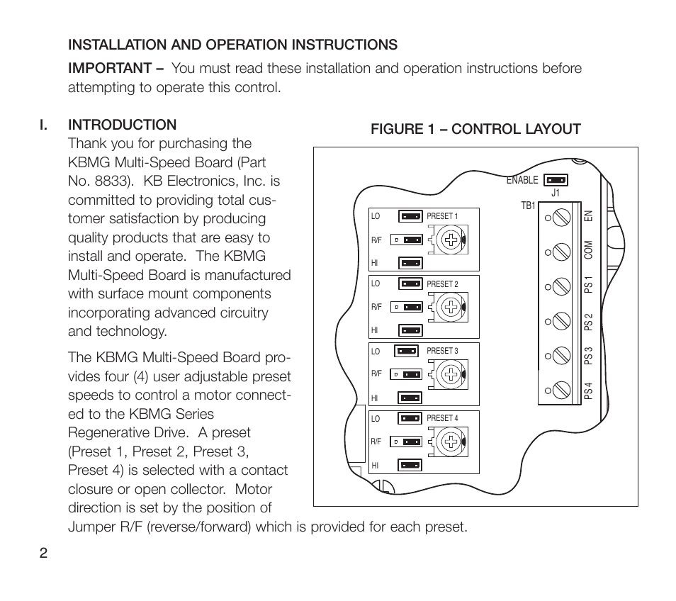 Figure 1 – control layout | KB Electronics Multi Speed Board User Manual | Page 4 / 16