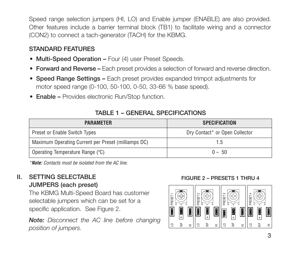 Table 1 – general specifications | KB Electronics Multi Speed Board User Manual | Page 5 / 16