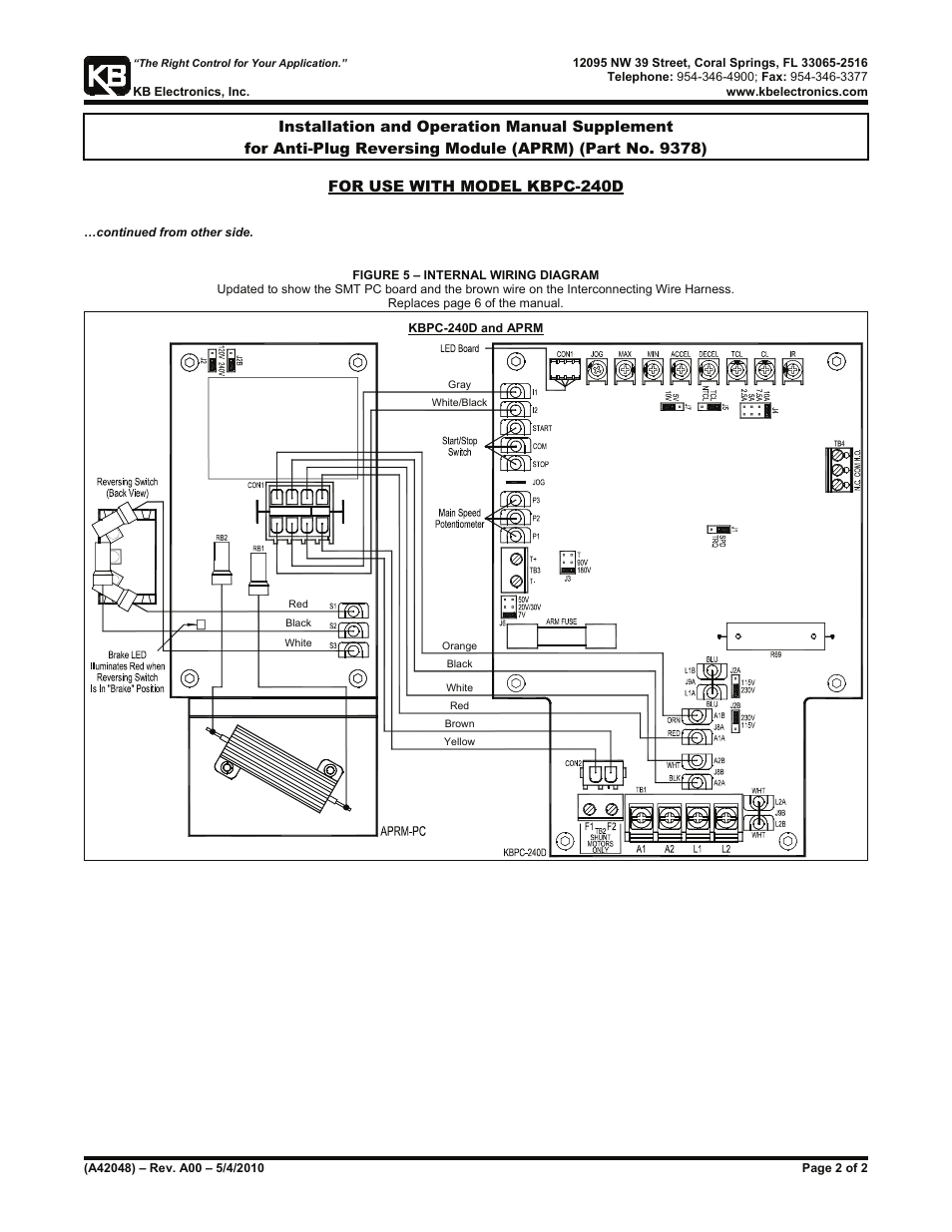 For use with model kbpc-240d | KB Electronics Anti Plug Reversing Module (APRM-PC) w/Switch Kit (for Model 240D Only) User Manual | Page 2 / 14