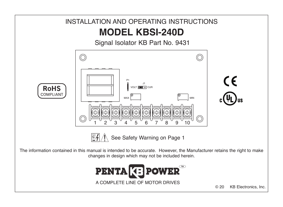 KB Electronics KBSI-240D KBSI Signal Isolator User Manual | 16 pages