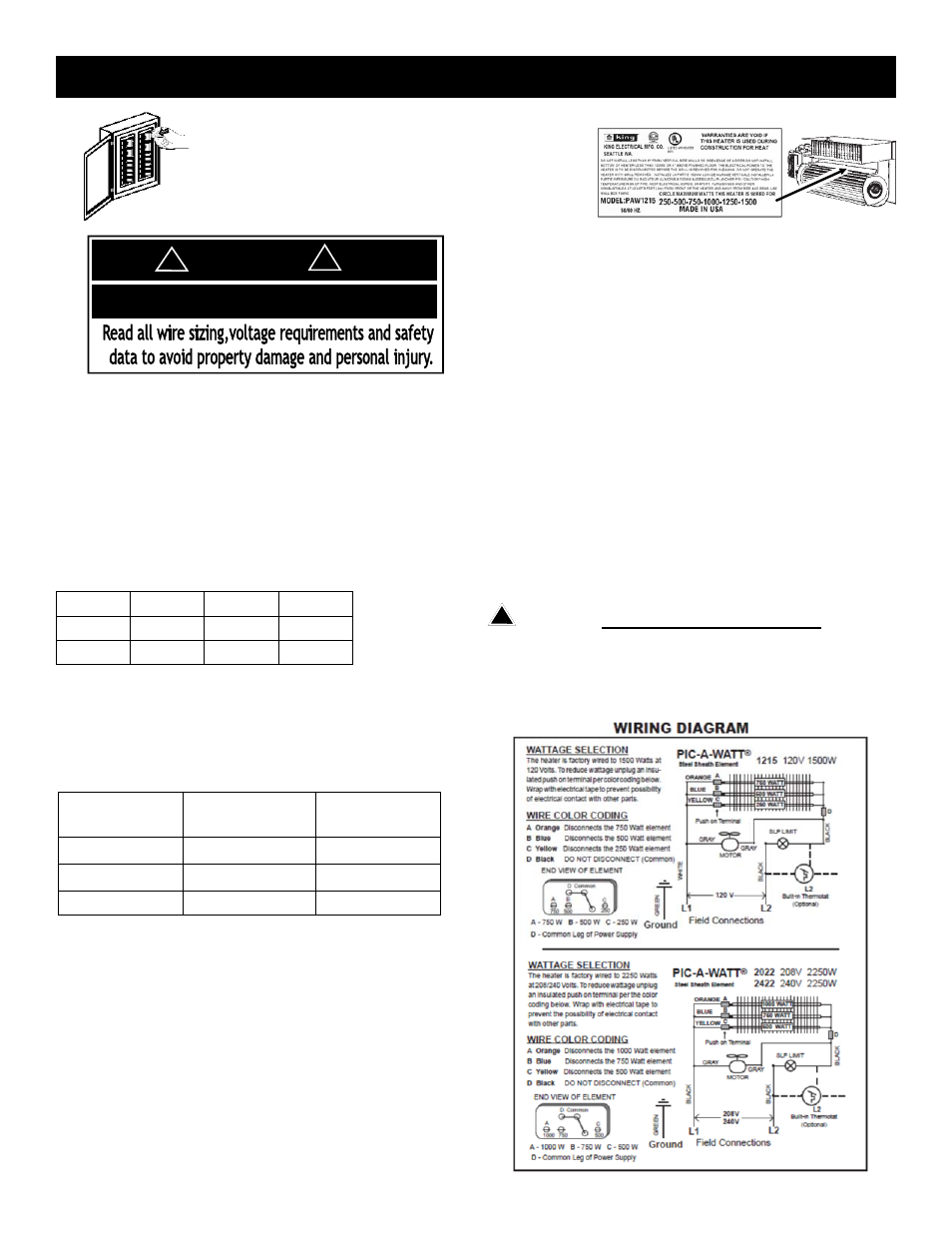 Paw installation instructions, Danger, Electric shock or fire hazard | Caution | King Electric Model PAW User Manual | Page 2 / 4