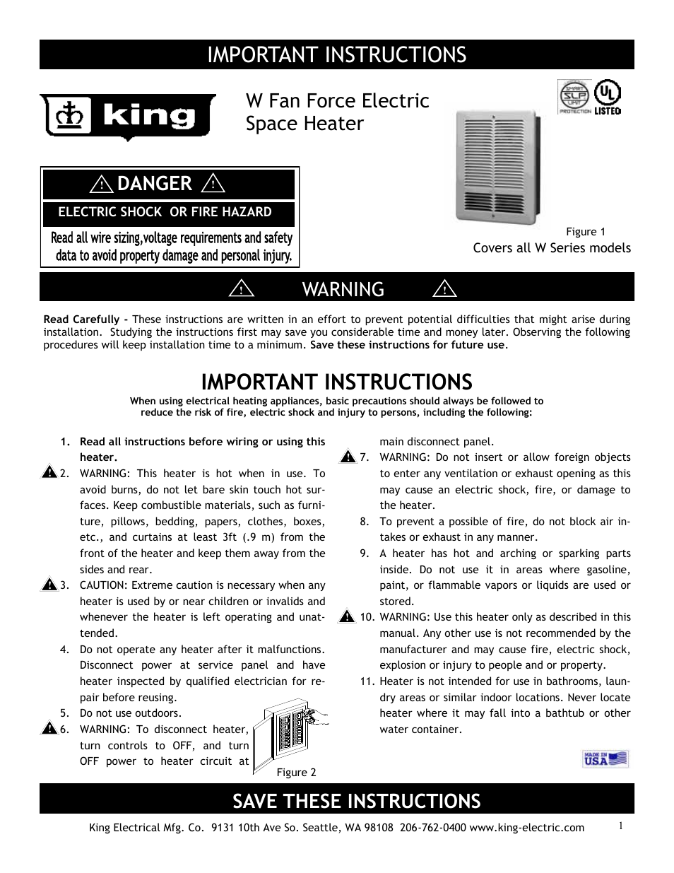 King Electric Model W User Manual | 4 pages