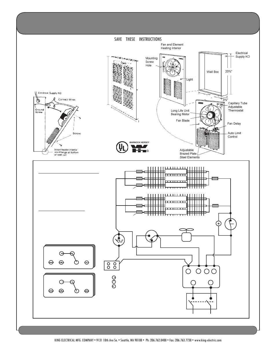 Installation instructions, Save these instructions, Pic-a-watt | Field wattage selection | King Electric Model LPWV User Manual | Page 2 / 2