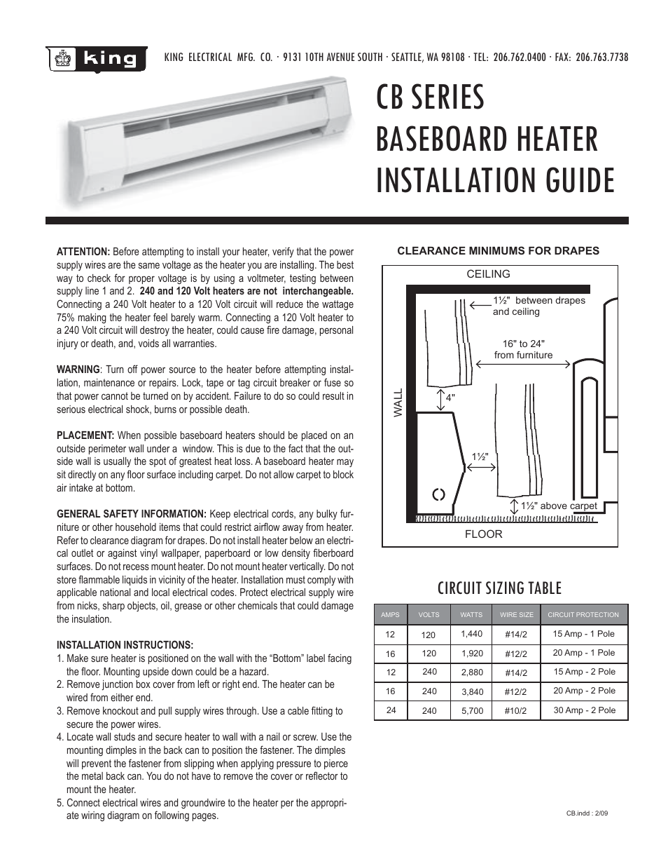 King Electric Model CB User Manual | 4 pages