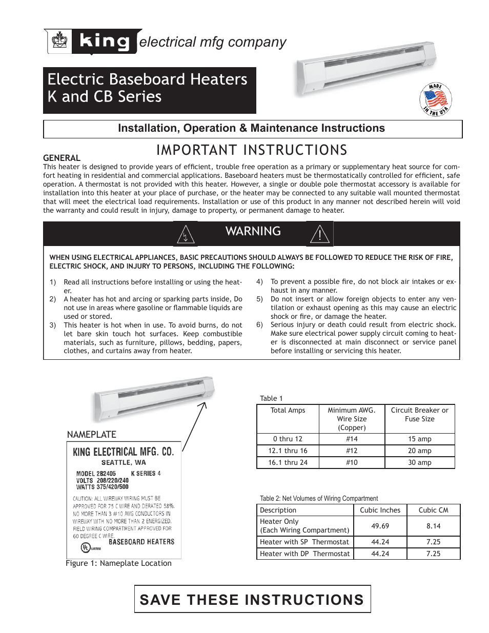 King Electric Model K User Manual | 4 pages