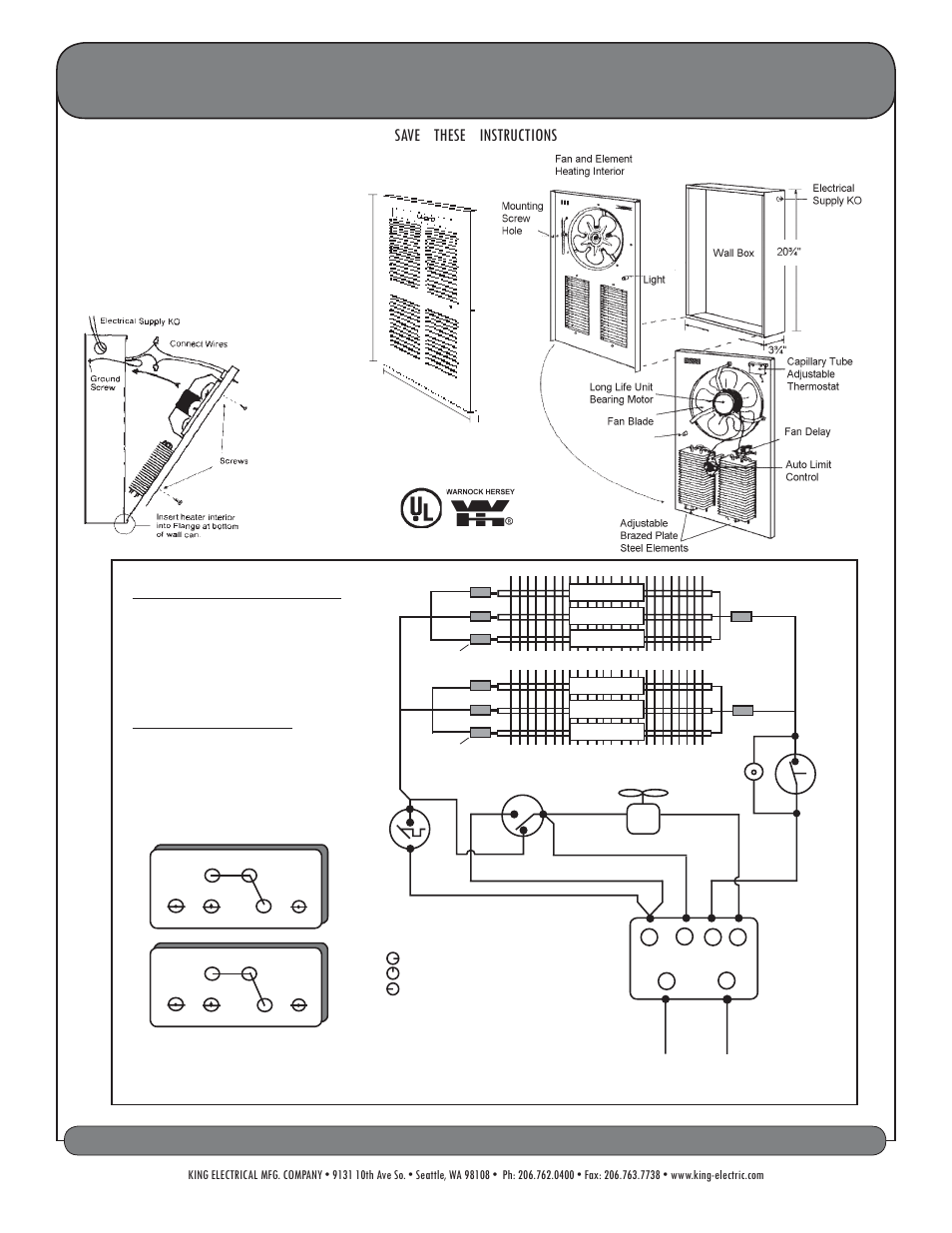 Installation instructions, Lpw2445t, Save these instructions | Pic-a-watt, Field wattage selection | King Electric Model LPWC User Manual | Page 2 / 2