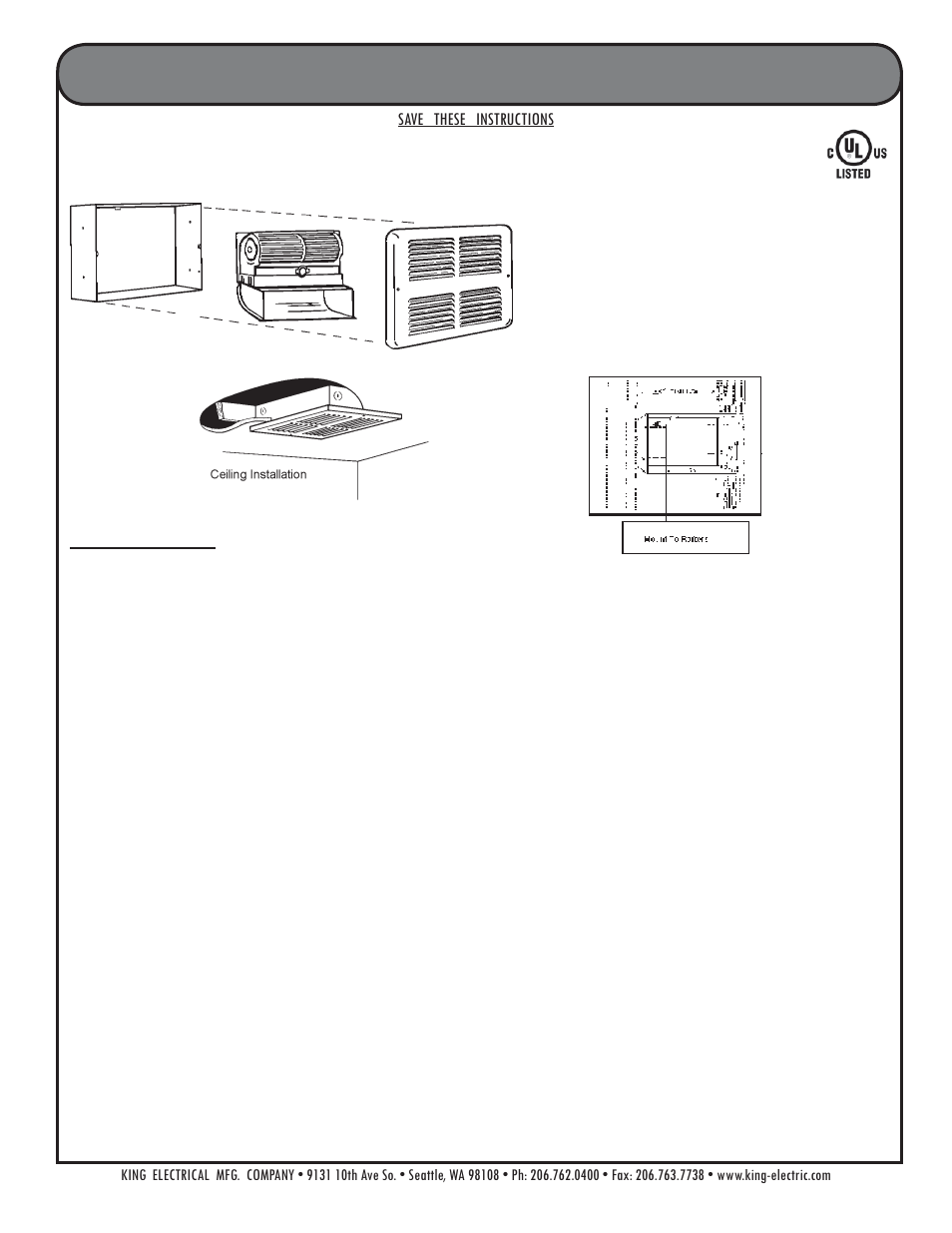 King Electric Model WHFC User Manual | 2 pages