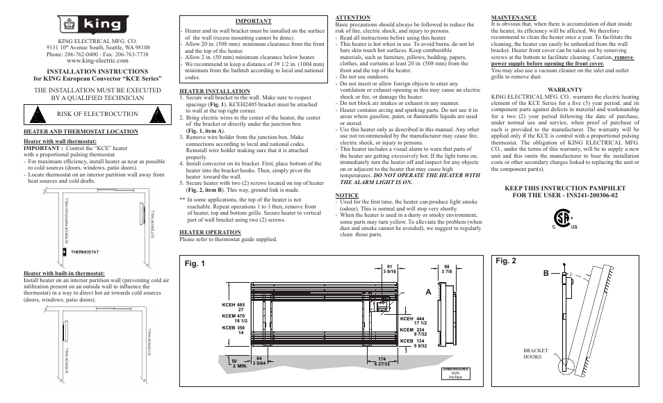 King Electric Model KCEM User Manual | 1 page