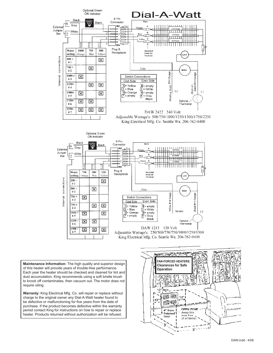 King Electric Model DAW-SS User Manual | Page 2 / 2