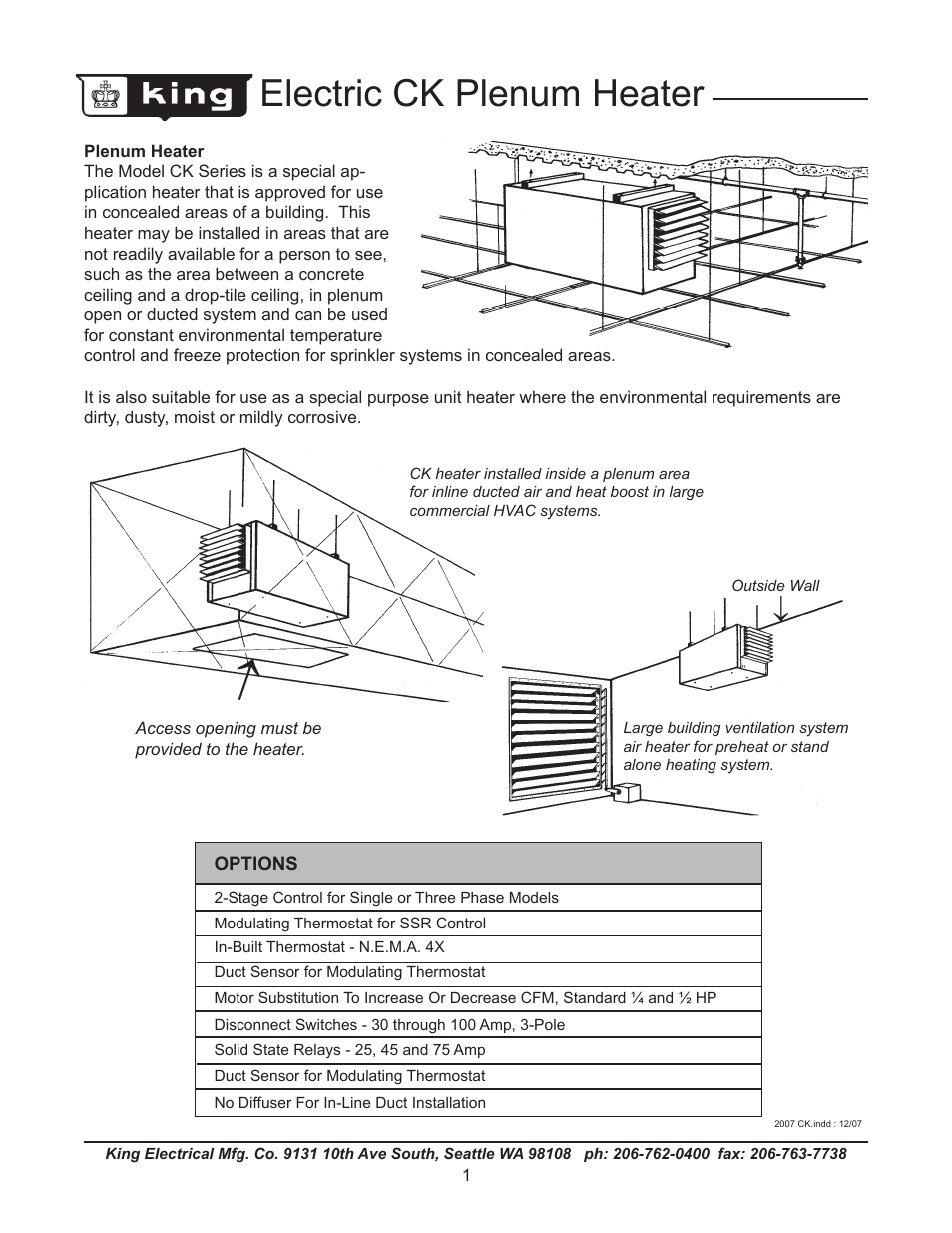 King Electric Model CKL User Manual | 4 pages
