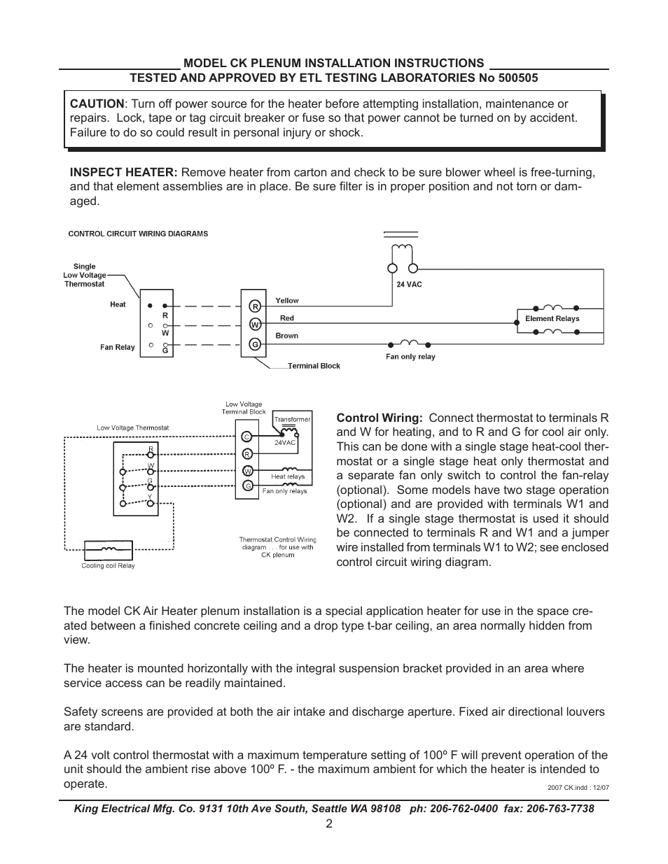 King Electric Model CKL User Manual | Page 2 / 4