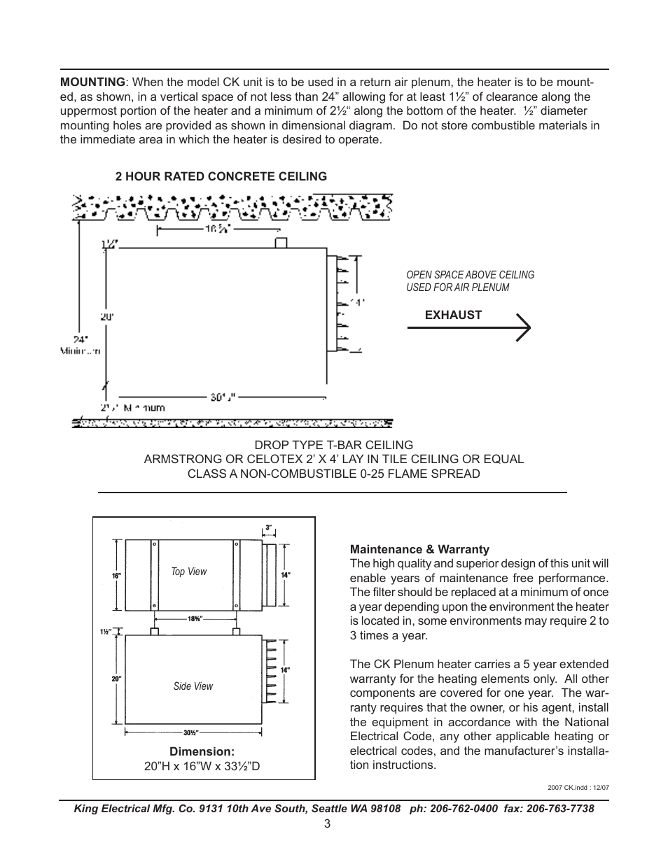 King Electric Model CKL User Manual | Page 3 / 4
