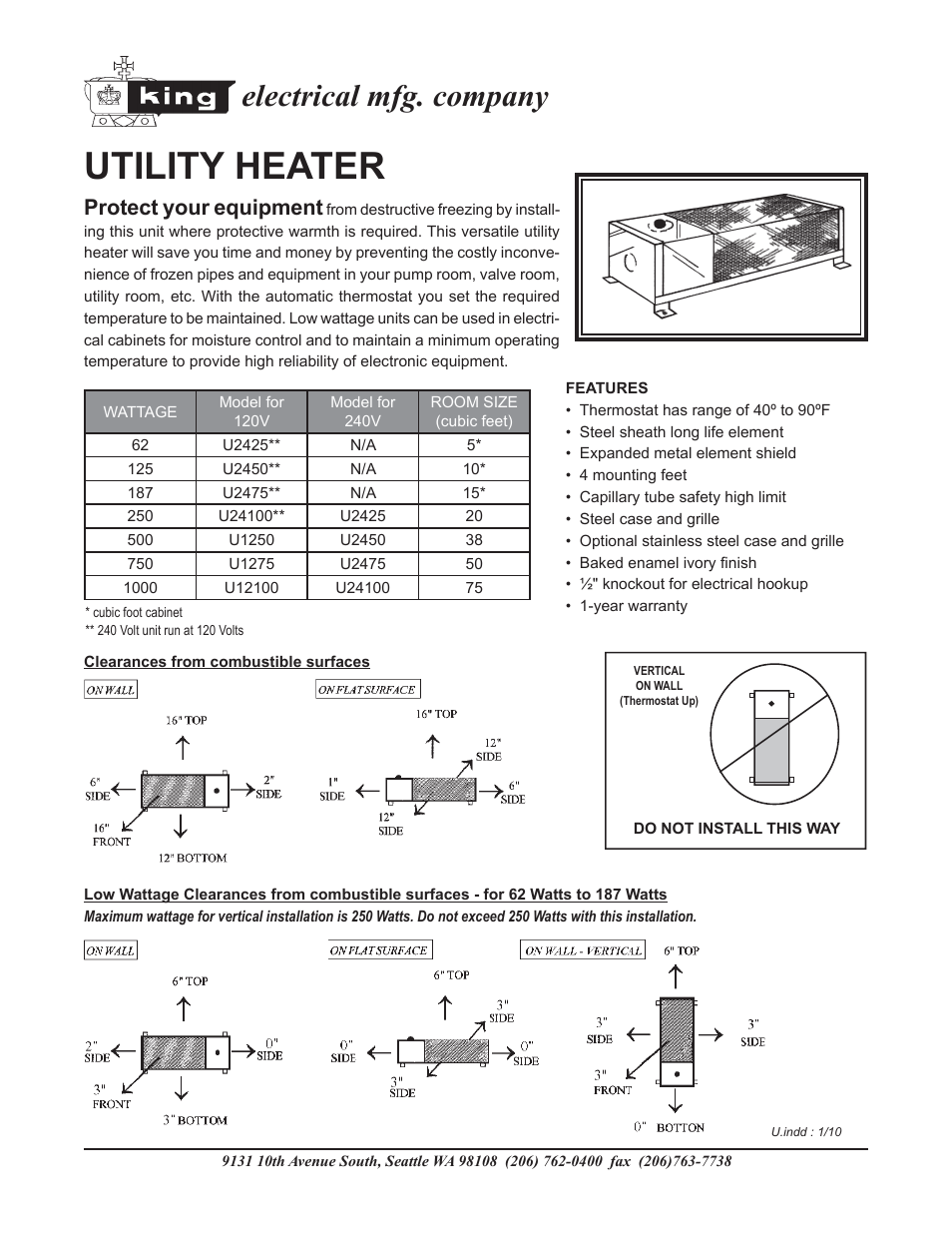 King Electric Model U-SS User Manual | 2 pages