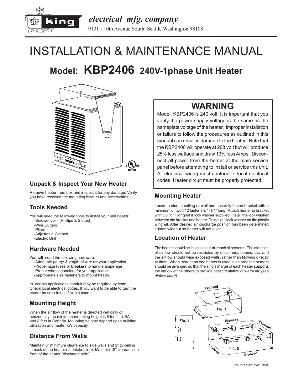 King Electric Model KBP User Manual | 2 pages