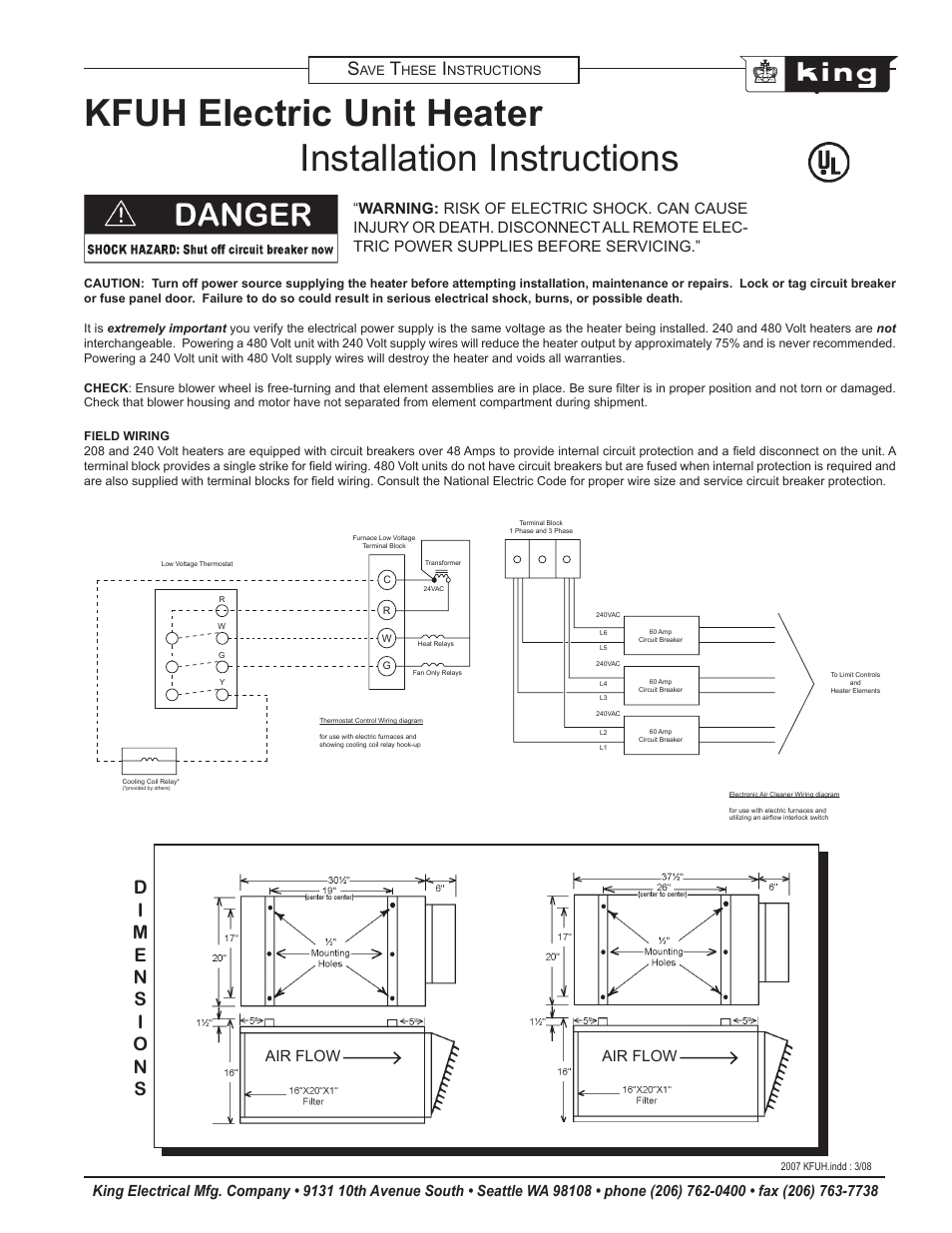 King Electric Model KFUH User Manual | 4 pages