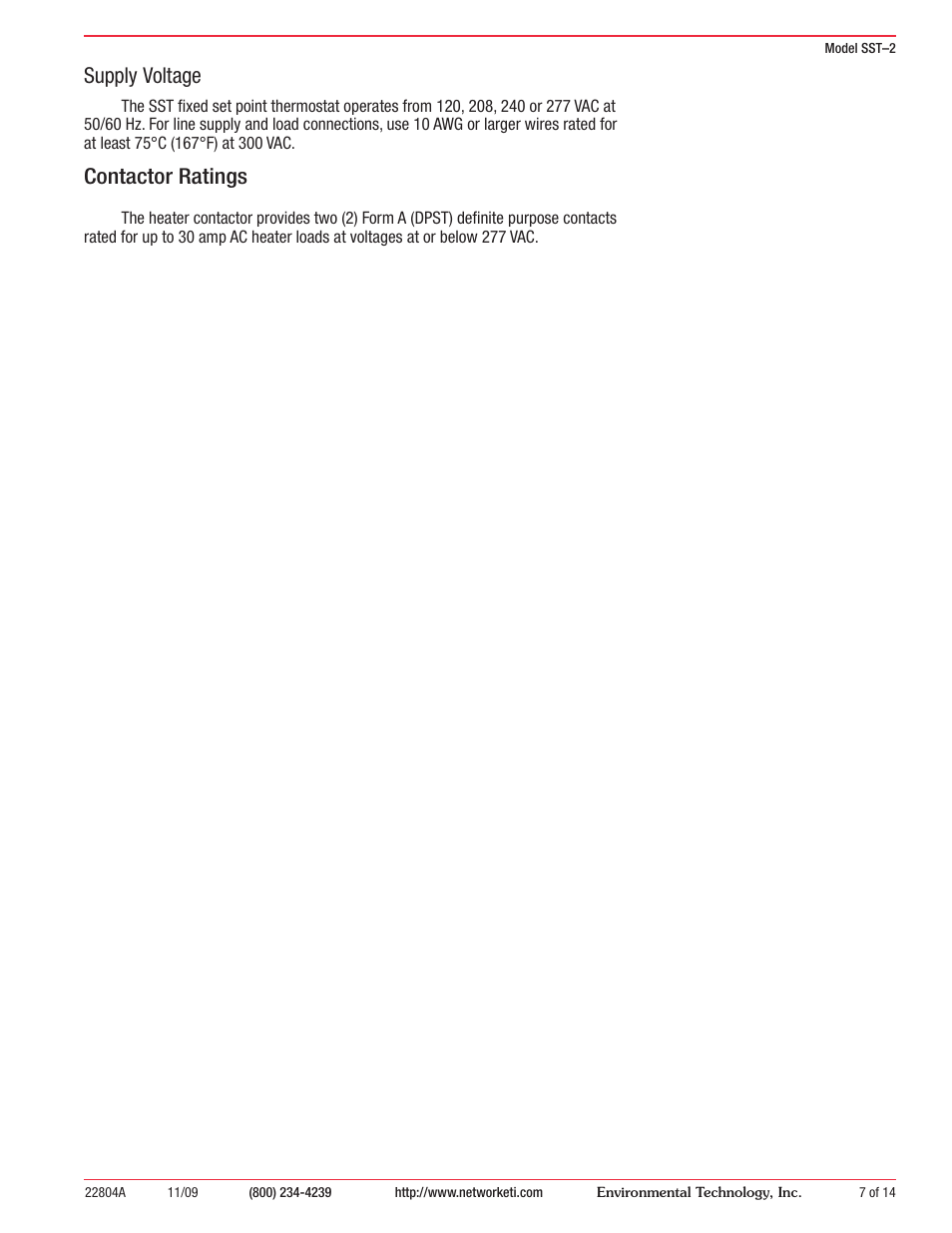 Supply voltage, Contactor ratings | King Electric SST 2 User Manual | Page 7 / 14