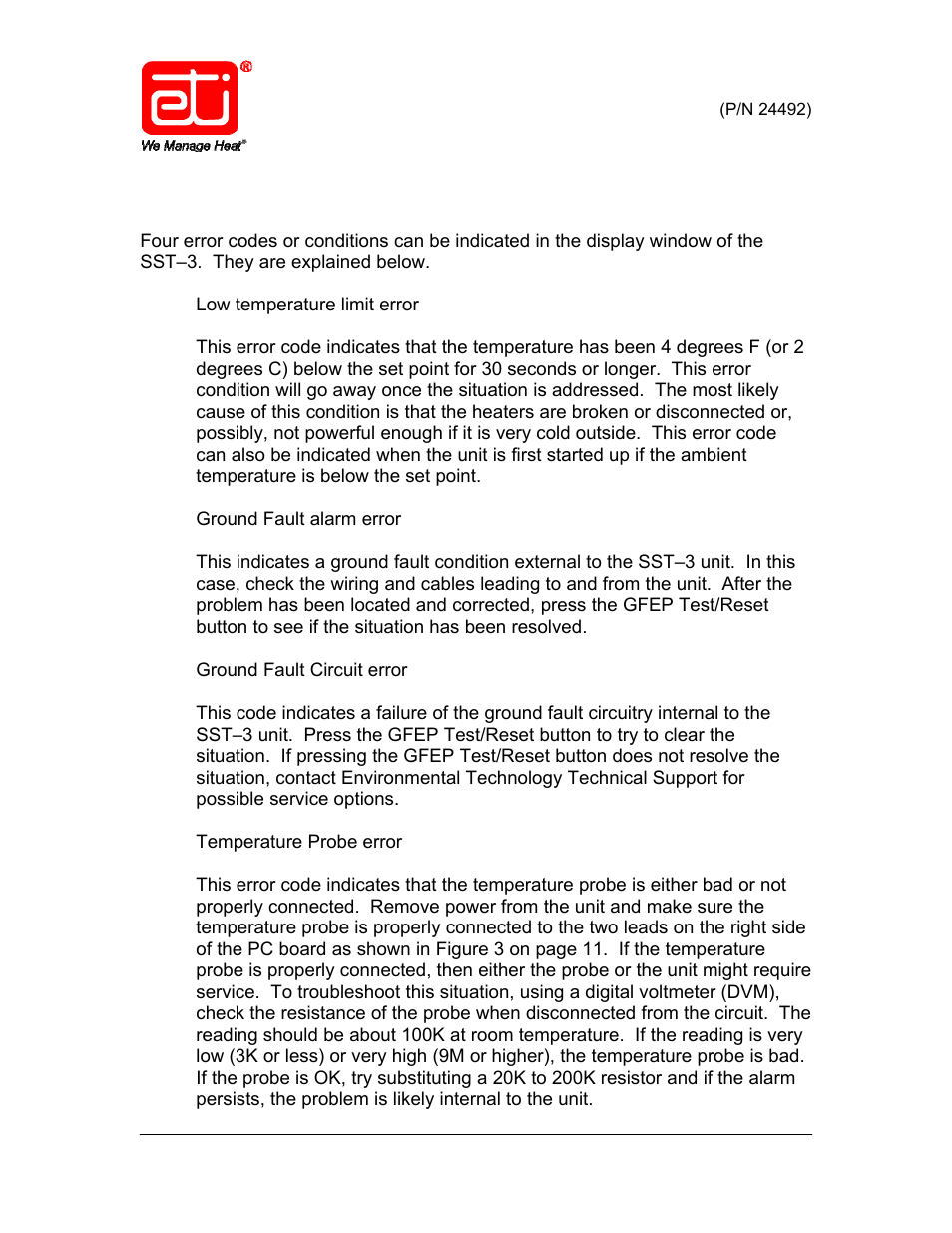 Error codes | King Electric SST 3 User Manual | Page 21 / 28