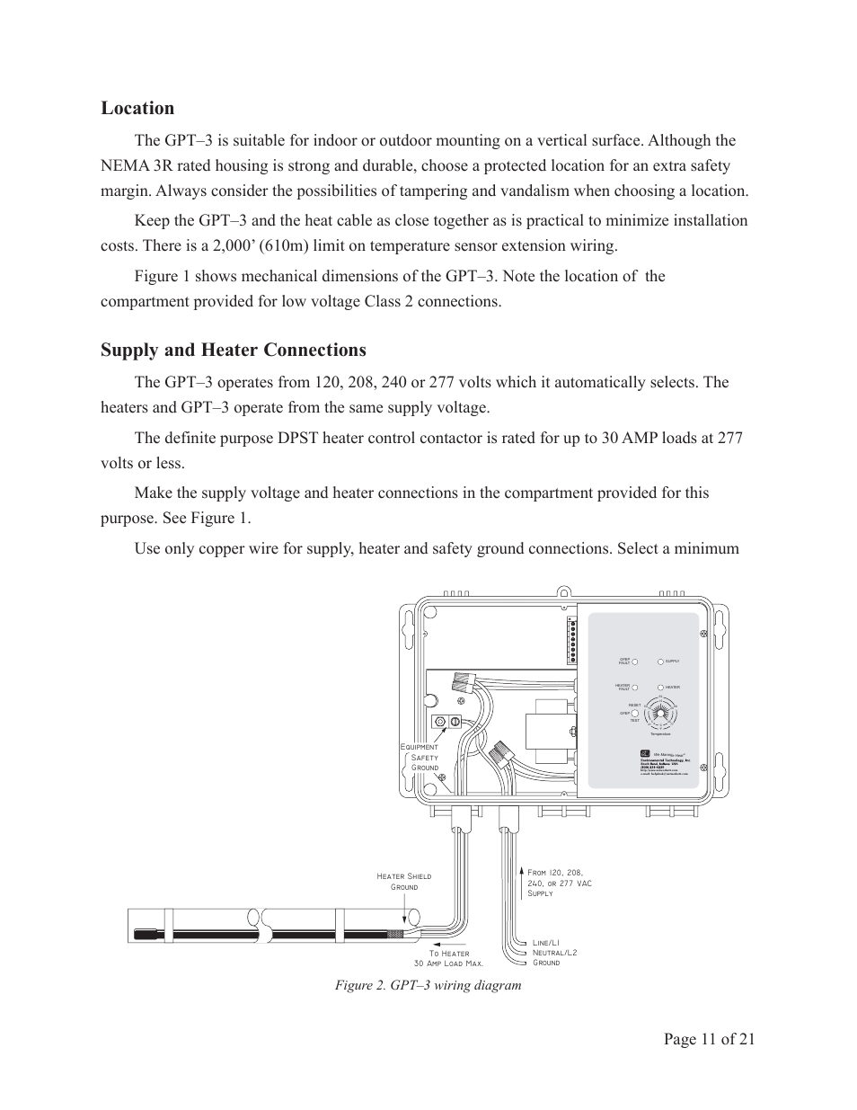 Location, Supply and heater connections, Page 11 of 21 | Figure 2. gpt–3 wiring diagram | King Electric GPT 3 User Manual | Page 11 / 21