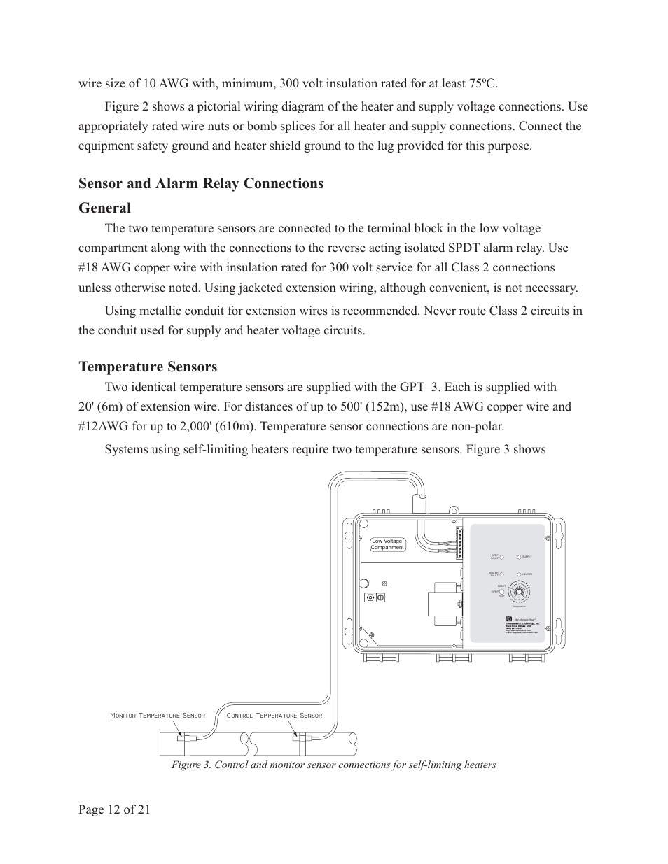 Sensor and alarm relay connections general, Temperature sensors | King Electric GPT 3 User Manual | Page 12 / 21