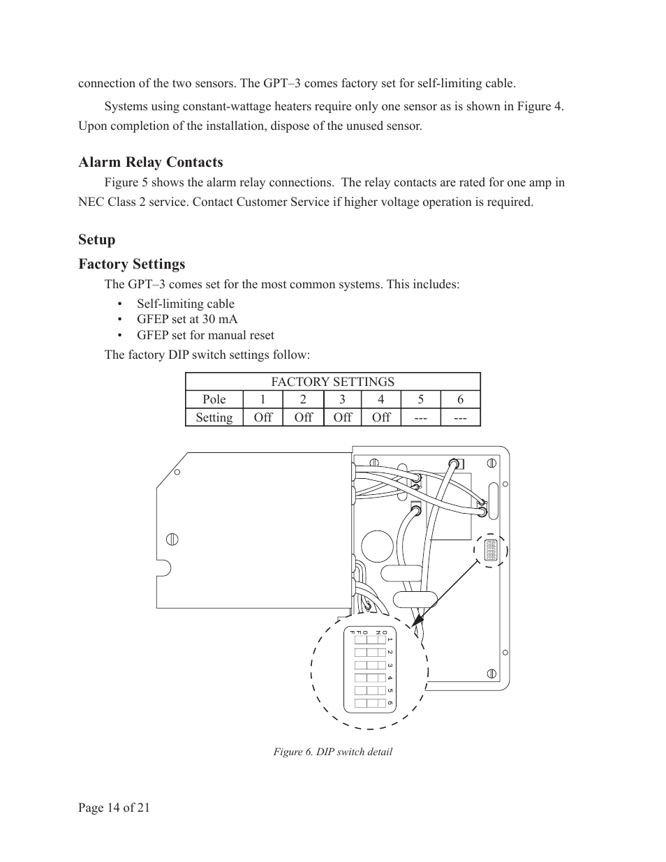 Alarm relay contacts, Setup factory settings | King Electric GPT 3 User Manual | Page 14 / 21