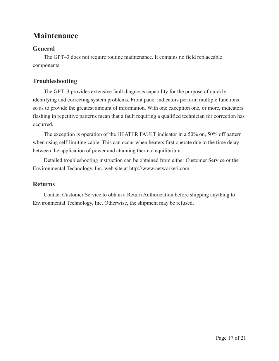 Maintenance | King Electric GPT 3 User Manual | Page 17 / 21