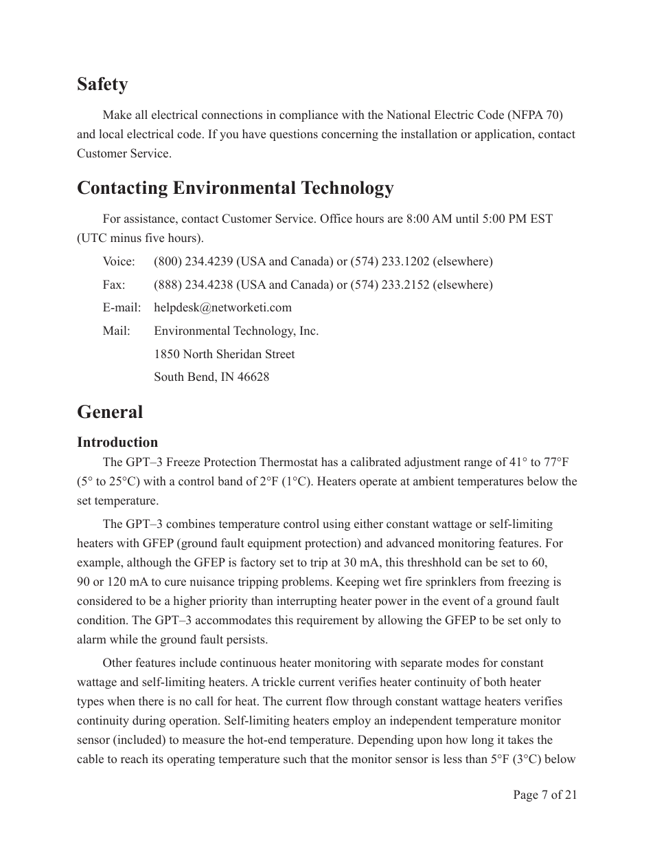 Safety, Contacting environmental technology, General | King Electric GPT 3 User Manual | Page 7 / 21