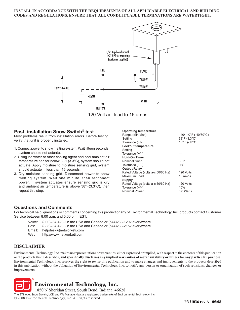 Environmental technology, inc, Test, Questions and comments | Disclaimer | King Electric LCD-7A User Manual | Page 2 / 2