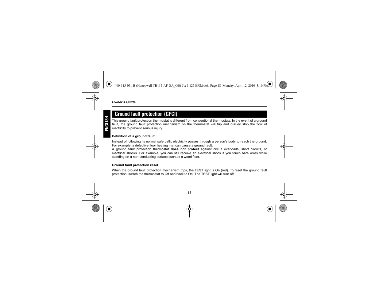 Ground fault protection (gfci) | King Electric TH115-AF-GA Electronic Programmable User Manual | Page 20 / 76