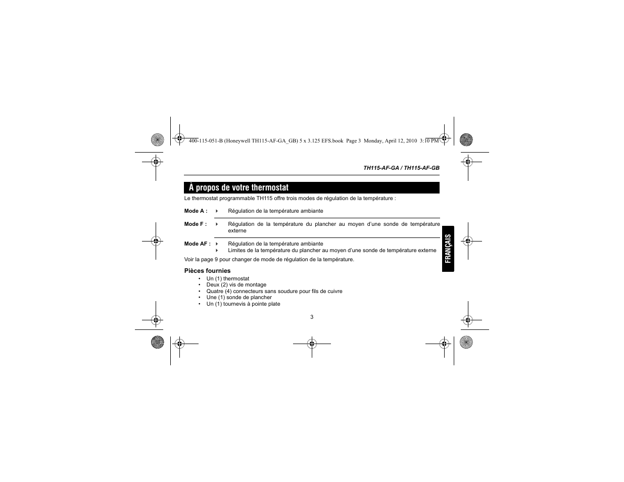 À propos de votre thermostat | King Electric TH115-AF-GA Electronic Programmable User Manual | Page 29 / 76