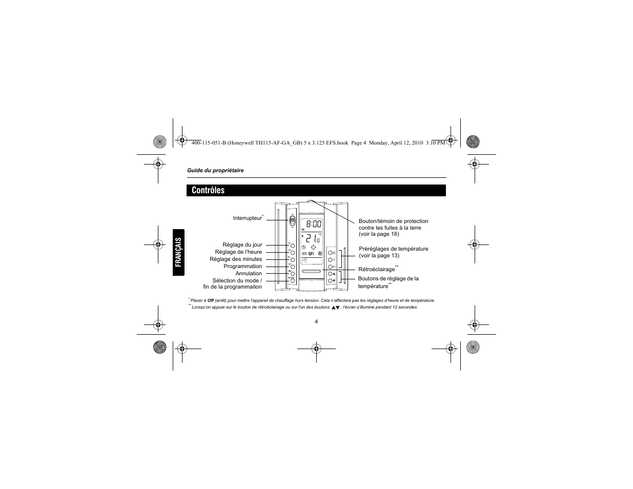 Contrôles | King Electric TH115-AF-GA Electronic Programmable User Manual | Page 30 / 76