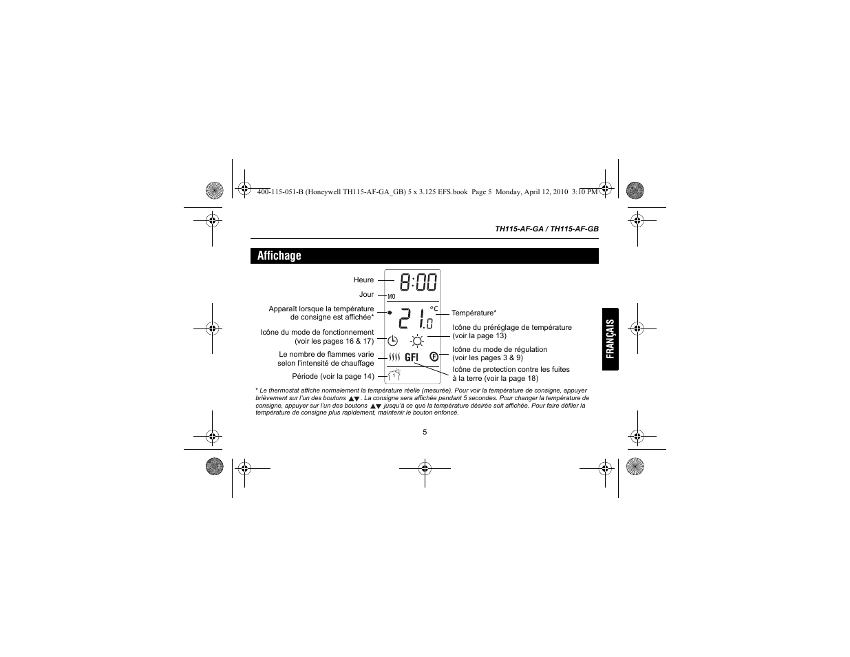 Affichage | King Electric TH115-AF-GA Electronic Programmable User Manual | Page 31 / 76